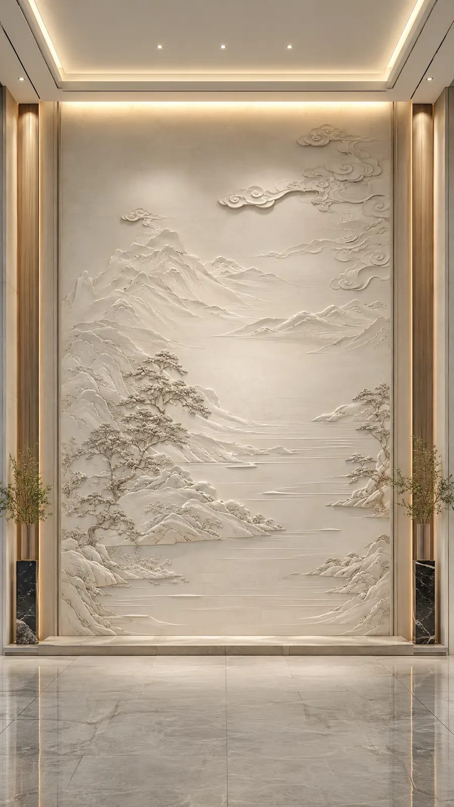 静水遥峰 · 02,山水意境浮雕空间效果参考