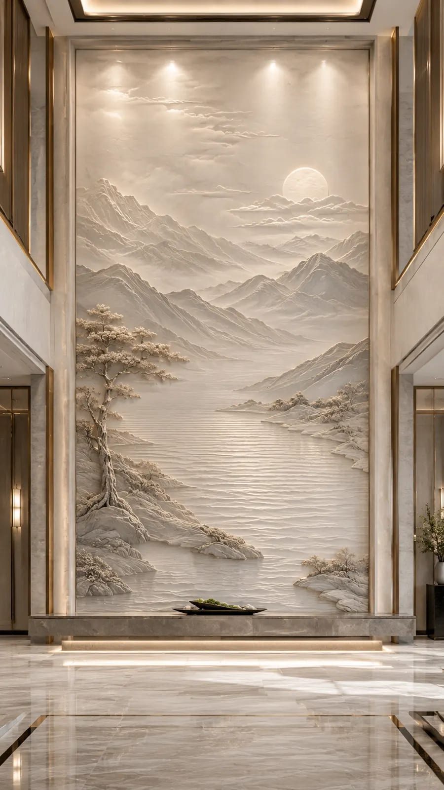 云涌长风,海潮波纹浮雕空间效果参考