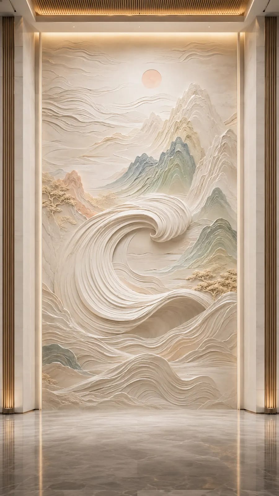 浪起东方,海潮波纹浮雕空间效果参考