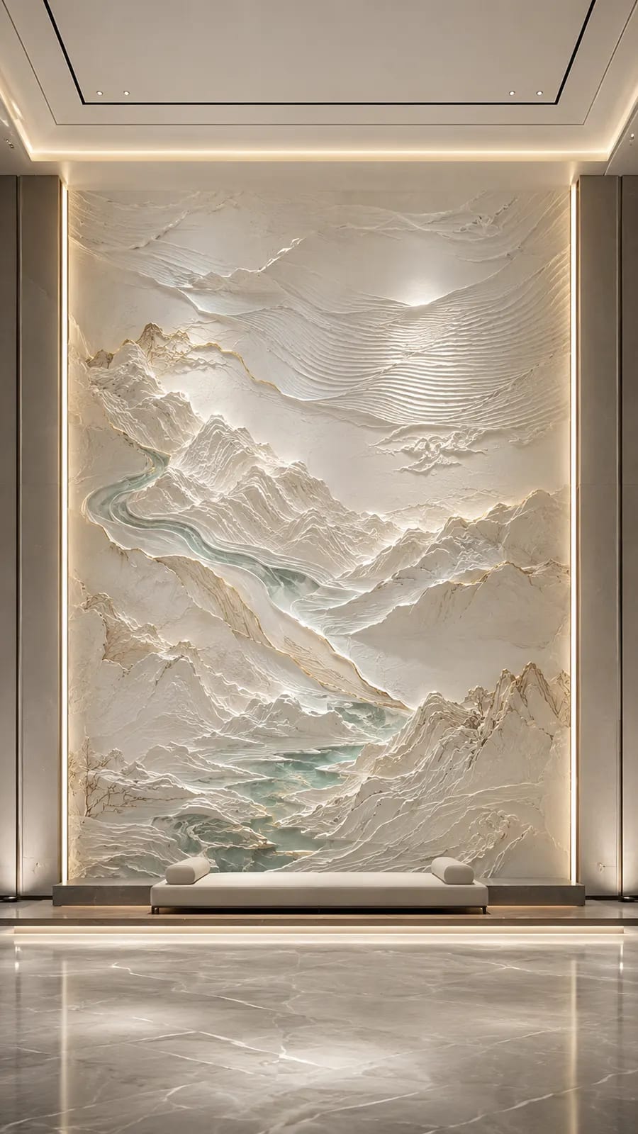 千里江潮,海潮波纹浮雕空间效果参考