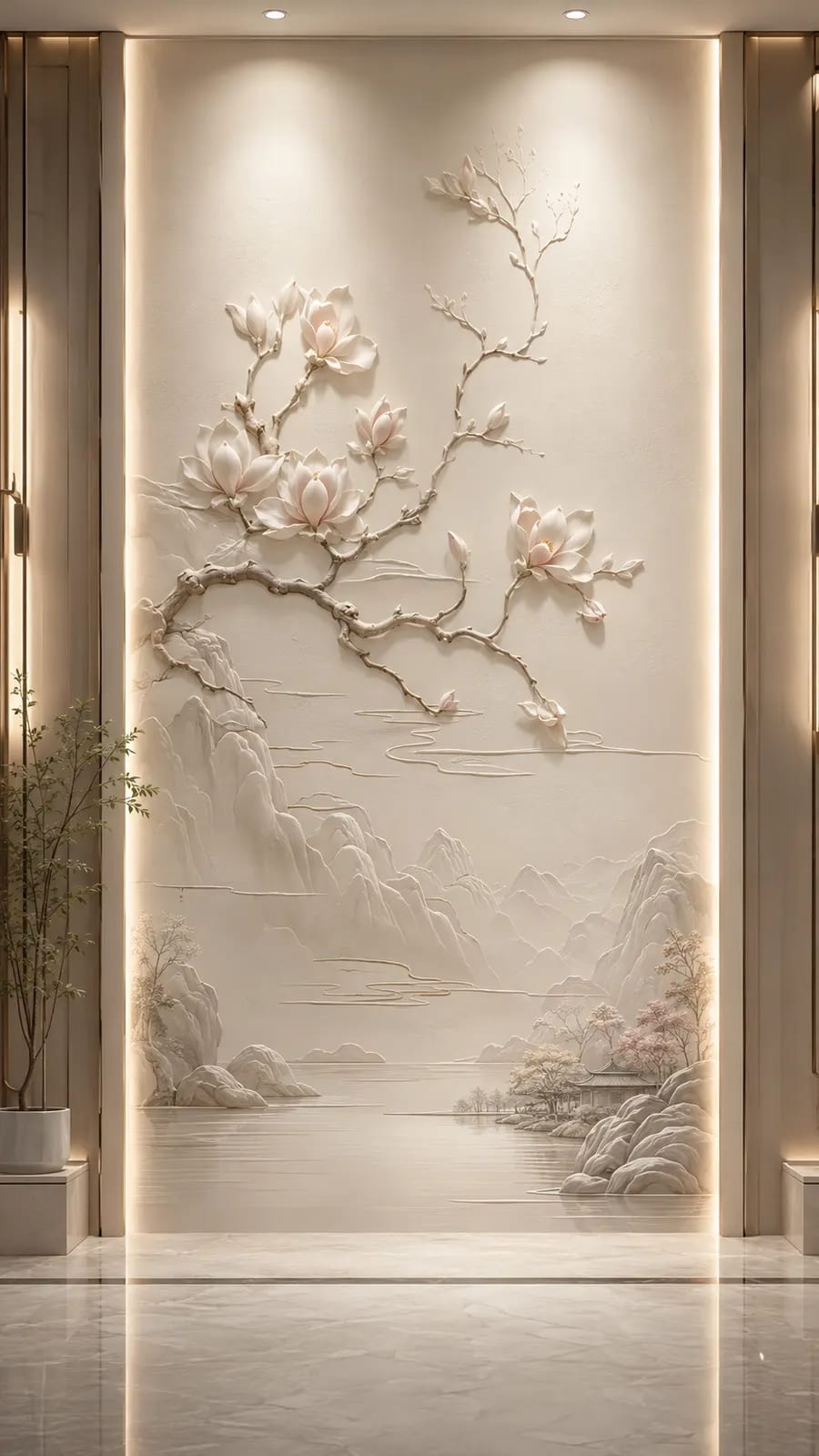 繁花入境,花鸟清韵浮雕空间效果参考