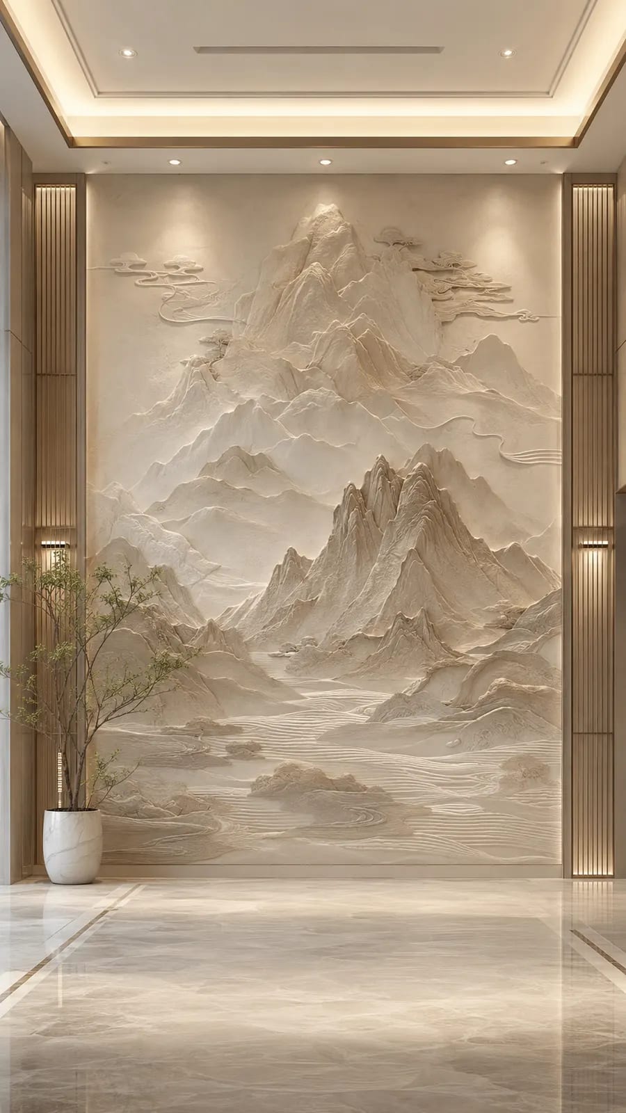 松壑听泉,山水意境浮雕空间效果参考