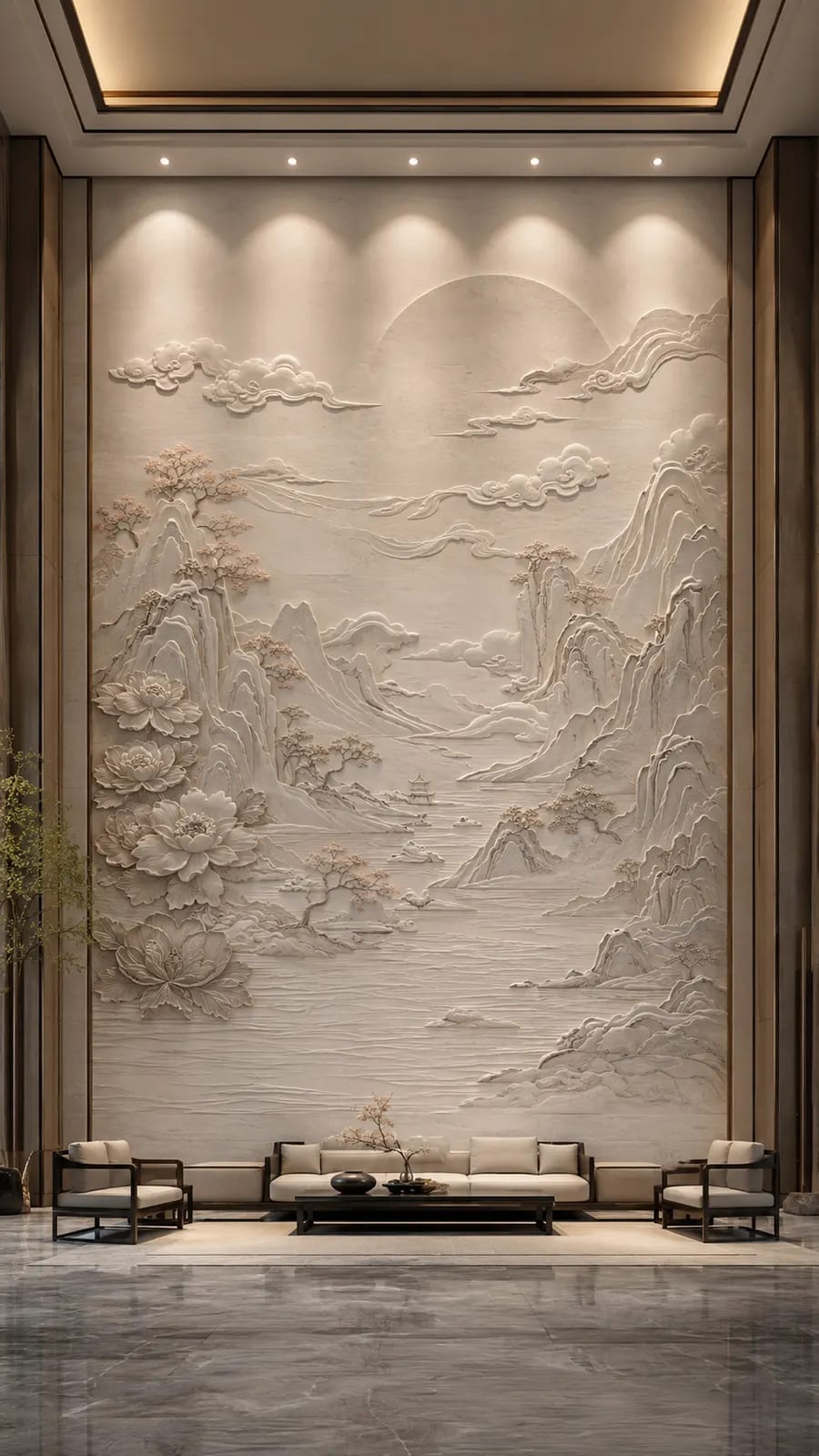 层峦叠影,山水意境浮雕空间效果参考