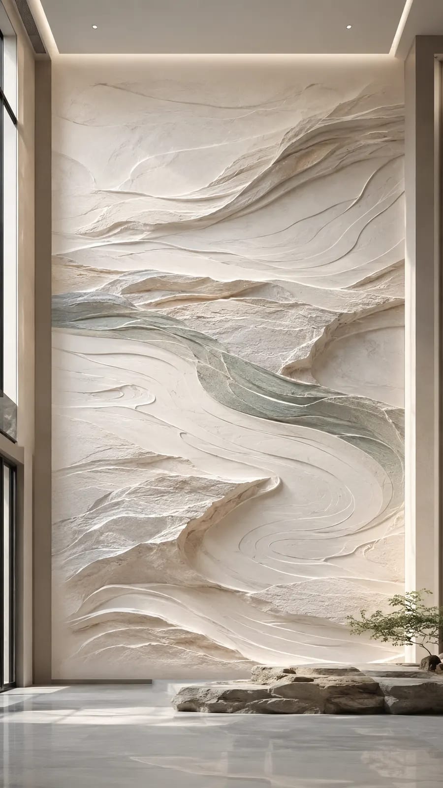 沧海流光,海潮波纹浮雕空间效果参考