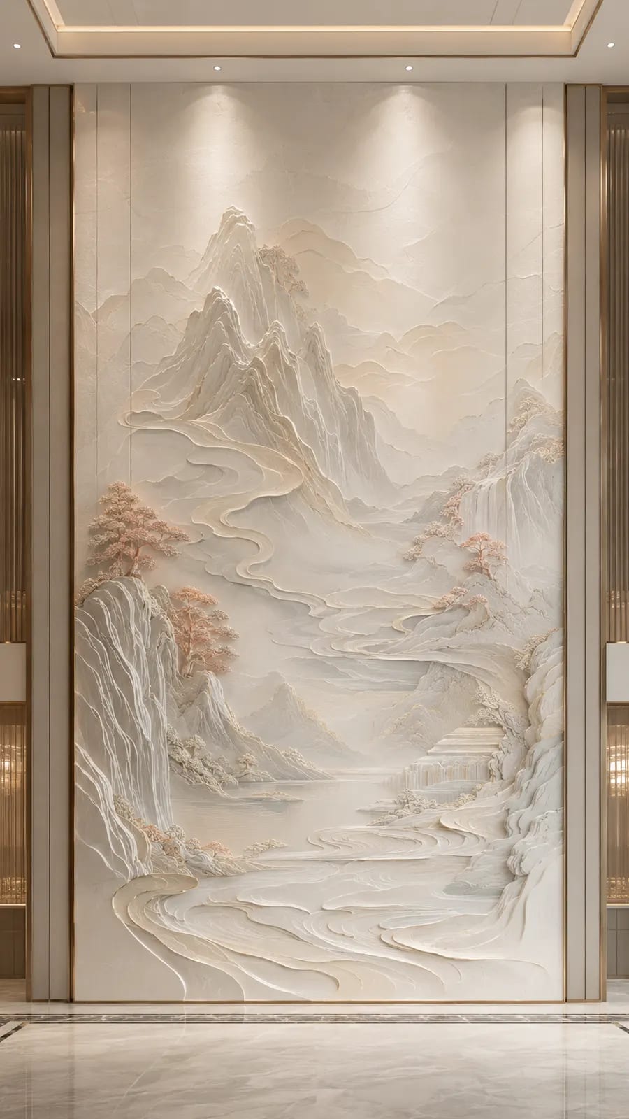 山月照庭,山水意境浮雕空间效果参考