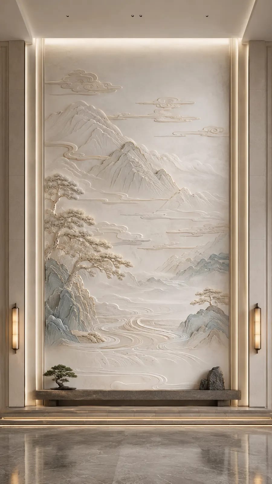 溪山无尽,山水意境浮雕空间效果参考