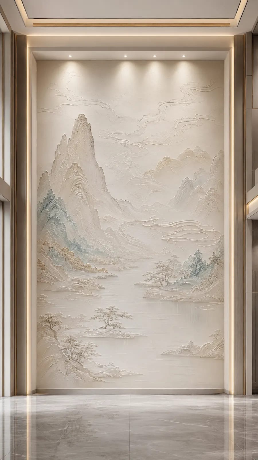 静水遥峰,山水意境浮雕空间效果参考